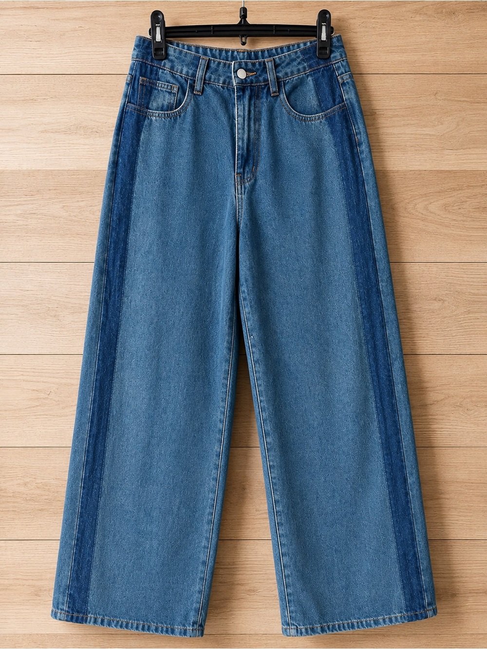 CIDER Two Tone Colorblock Wide Leg Jeans Blue Denim Size Small Y2K